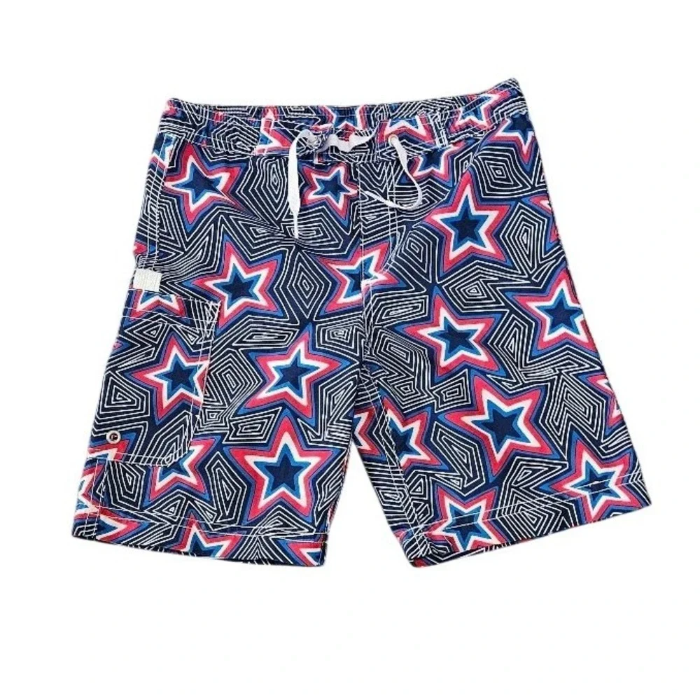 Hanna Andersson Swim Trunks Board Shorts Boy 110 Size 5 Red White Blue Star - Picture 1 of 4